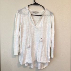 LOFT Tassle White 3/4 Length Sleeve Blouse